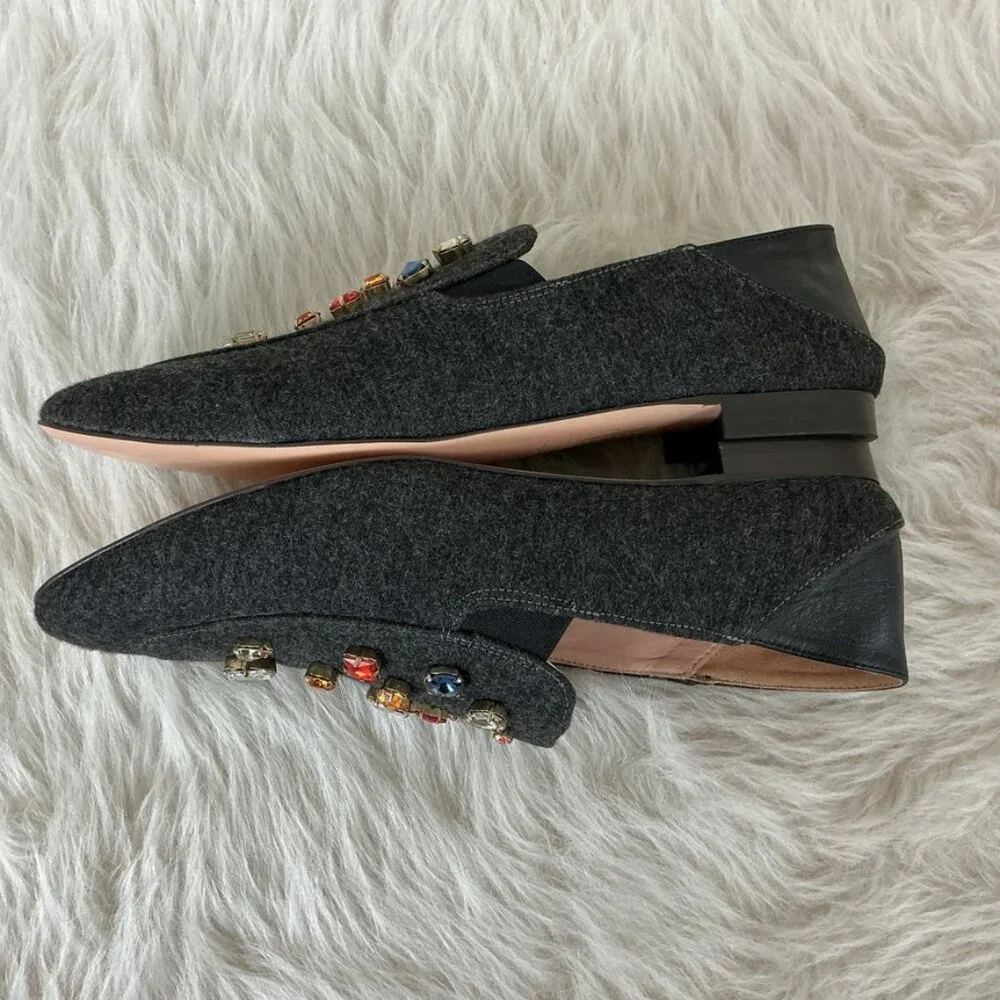 J. Crew Gray Janie Jewel Convertible Smoking Slippers Loafers Mules 9.5
